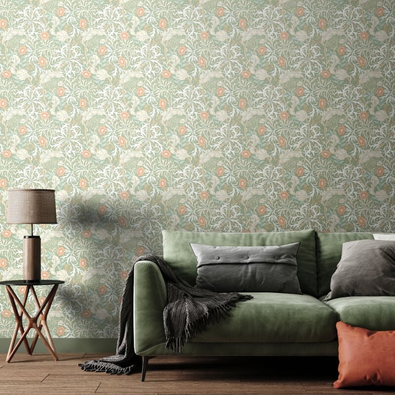 Seaweed Garden Wallpaper - Sage/Apricot - Hoopla Walls - HWA1103W - Premier Wallcovering