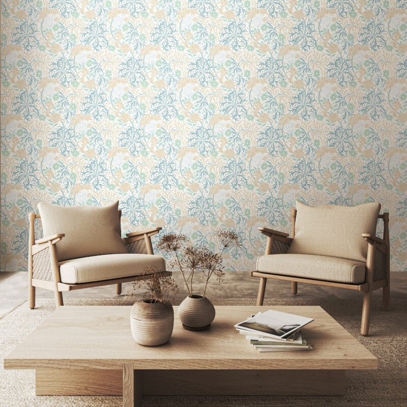 Seaweed Garden Wallpaper - Soft Blue - Hoopla Walls - HWA1101W - Premier Wallcovering