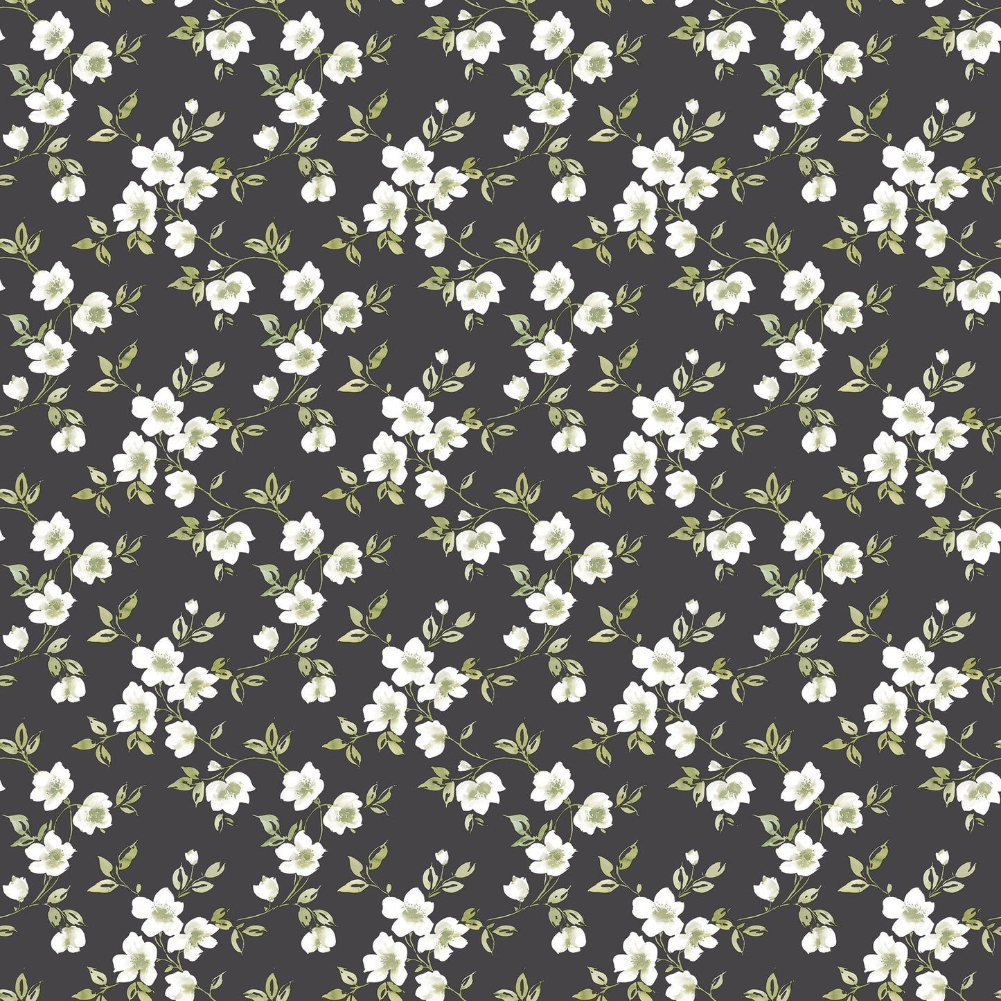 Secret Garden Anemone Mini Wallpaper - Black / Green / Taupe - Galerie - G78480 - Premier Wallcovering