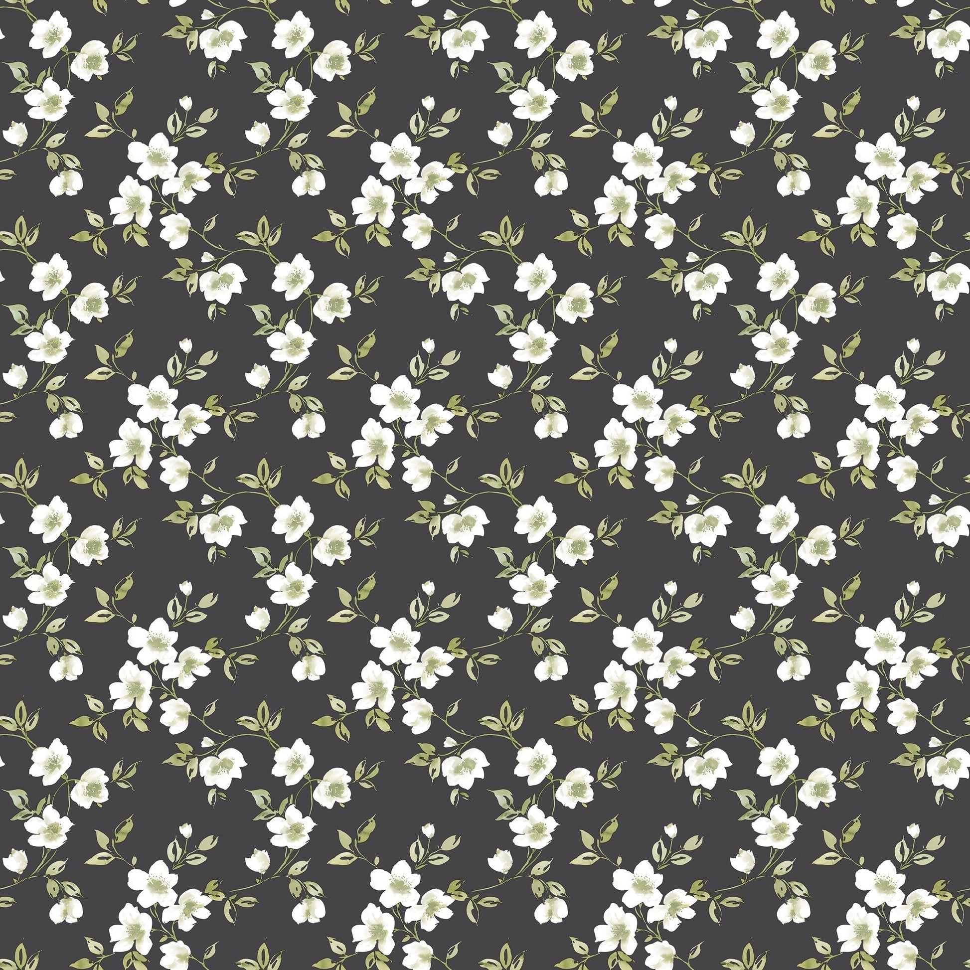 Secret Garden Anemone Mini Wallpaper - Black / Green / Taupe - Galerie - G78480 - Premier Wallcovering