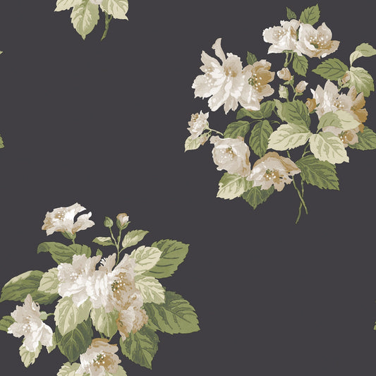 Secret Garden Classic Bouquet Wallpaper - Black / Green / Taupe - Galerie - G78495 - Premier Wallcovering