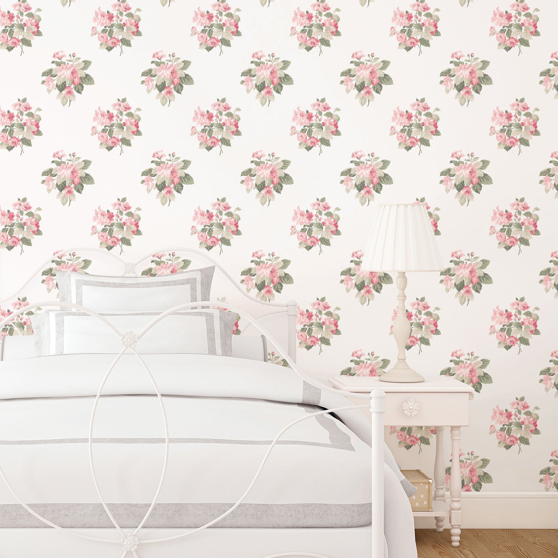 Secret Garden Classic Bouquet Wallpaper - Pink / Sage Green / White - Galerie - G78499 - Premier Wallcovering