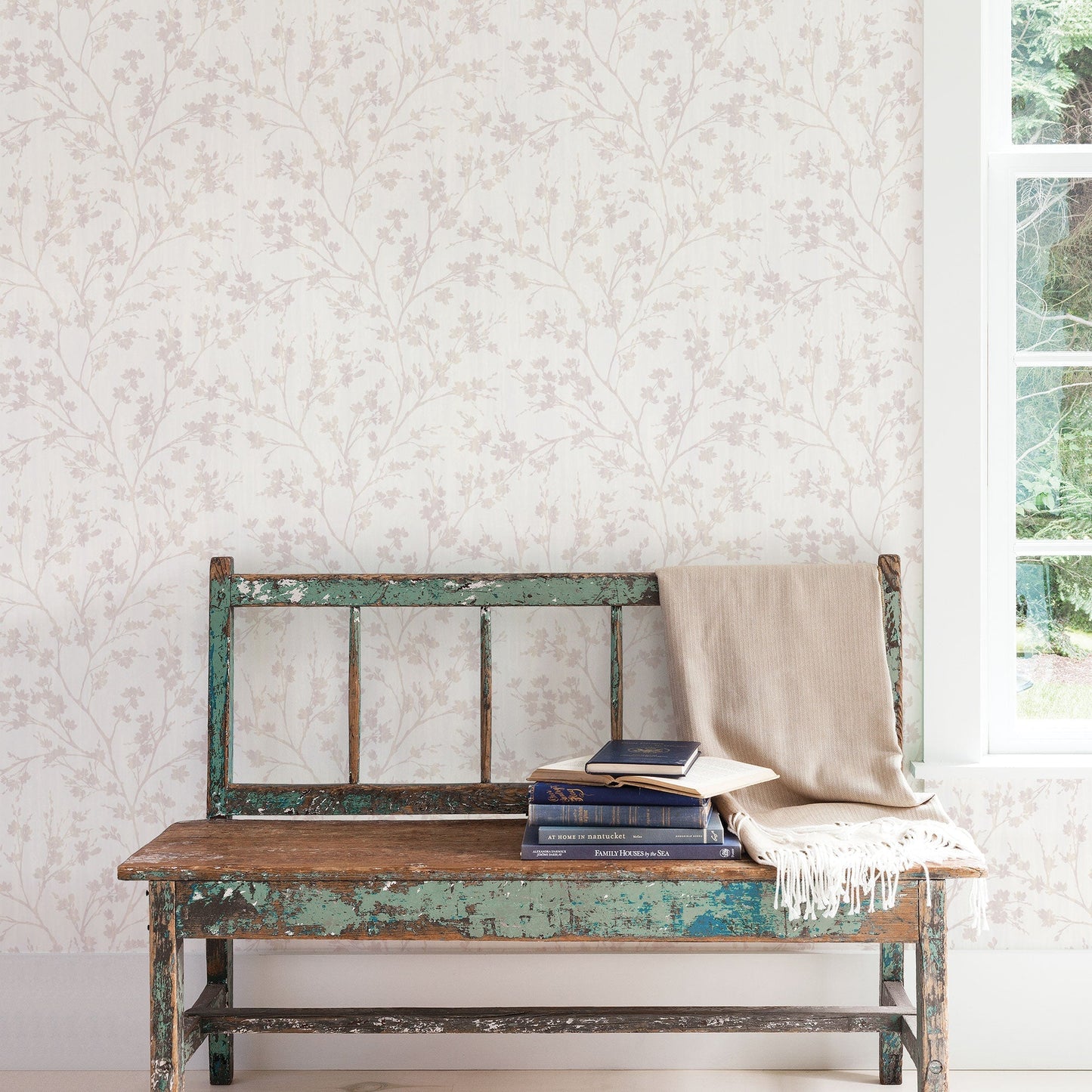 Secret Garden Wispy Branches Wallpaper - White / Dusty Pink - Galerie - G78533 - Premier Wallcovering