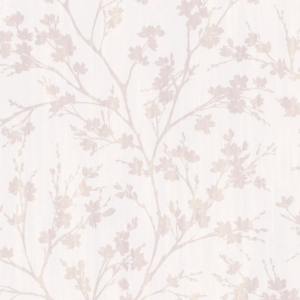 Secret Garden Wispy Branches Wallpaper - White / Dusty Pink - Galerie - G78533 - Premier Wallcovering