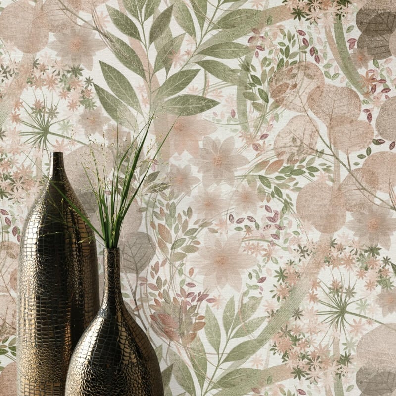 Secret Grove Floral Wallpaper - Pink/Green - Erismann - 10506 - 05 - Premier Wallcovering