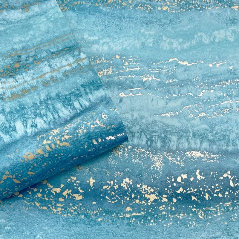 Semper Vertical Marble Metallic Wallpaper - Teal/Gold - Muriva - 189504 - Premier Wallcovering