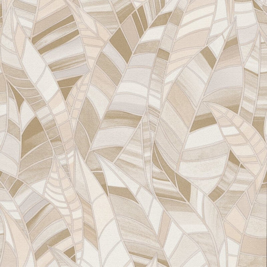 Serenade Leaf Metallic Wallpaper - Beige - Elle Decoration - 10446 - 02 - Premier Wallcovering