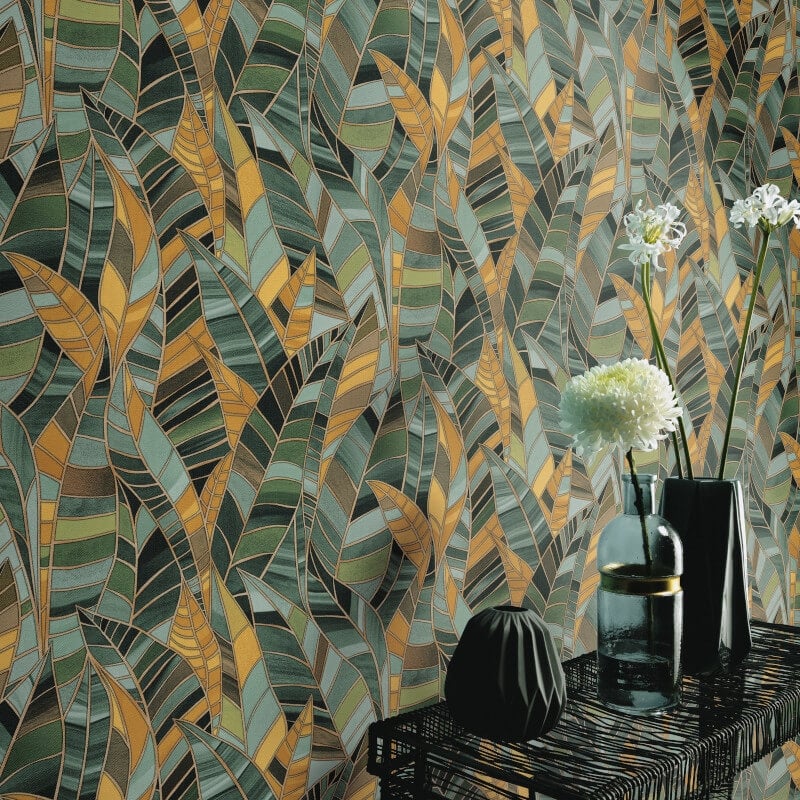 Serenade Leaf Metallic Wallpaper - Green - Elle Decoration - 10446 - 19 - Premier Wallcovering