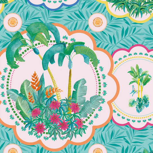 Serving up Tropical Delight Wallpaper - Tropical Turquoise - Lust Home - LH900603 - Premier Wallcovering