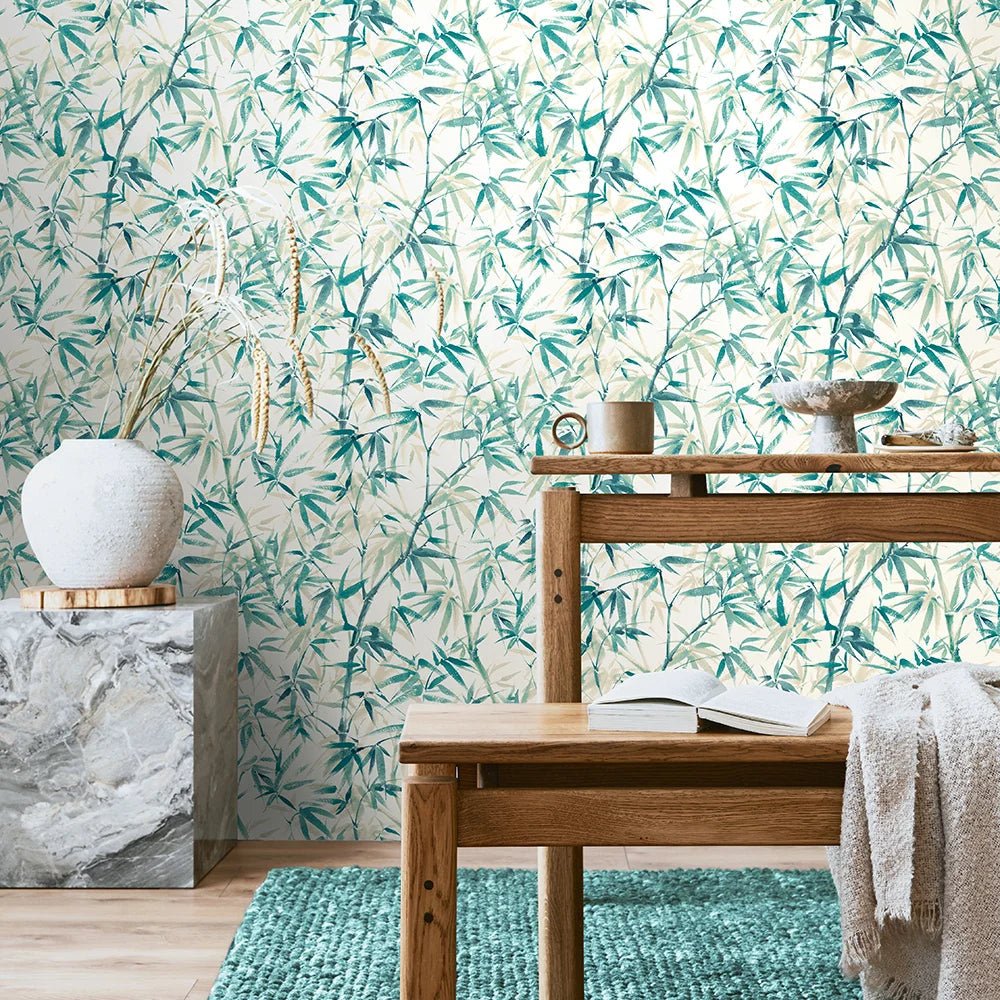 Shadow Bamboo Wallpaper - Peacock - Ohpopsi - HAN50115W - Premier Wallcovering