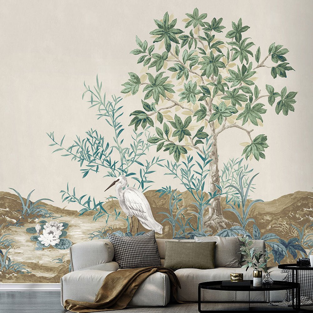 Shangri - La Mural Wallpaper - Cream - Timothy Wilman - TW2499 - Premier Wallcovering