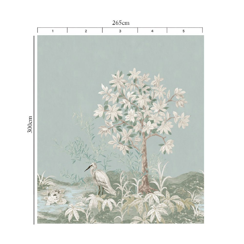 Shangri - La Mural Wallpaper - Aqua - Timothy Wilman - TW2498 - Premier Wallcovering