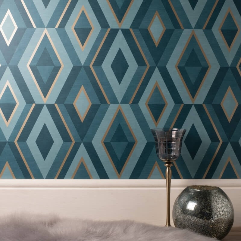 Shard Geometric Metallic Wallpaper - Emerald/Gold - Fine Décor - FD42609 - Premier Wallcovering