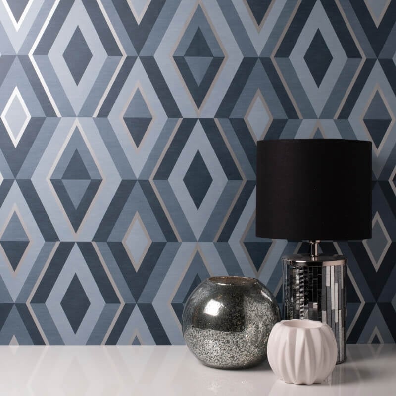 Shard Geometric Metallic Wallpaper - Blue/Silver - Fine Décor - FD42608 - Premier Wallcovering