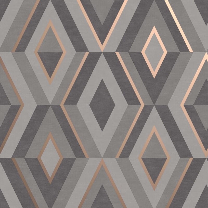 Shard Geometric Metallic Wallpaper - Charcoal/Rose - Fine Décor - FD42607 - Premier Wallcovering
