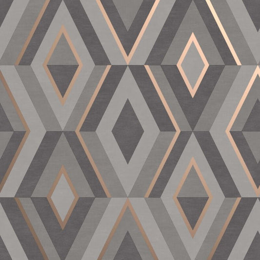 Shard Geometric Metallic Wallpaper - Charcoal/Rose - Fine Décor - FD42607 - Premier Wallcovering