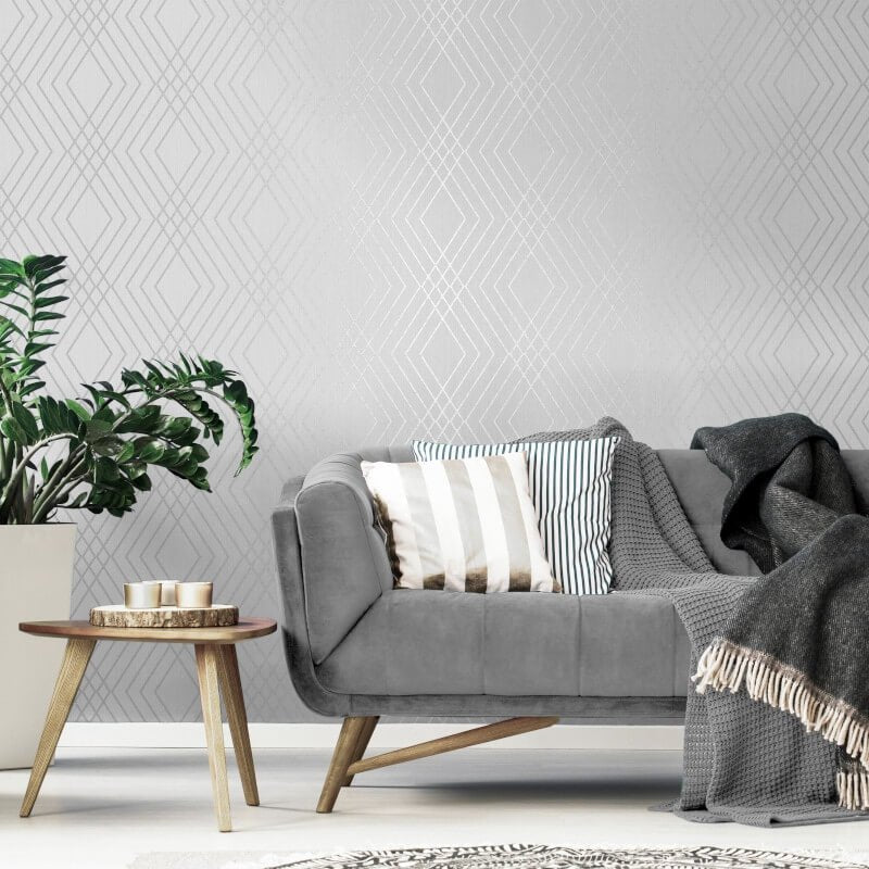 Shard Trellis Metallic Wallpaper - Stone/Silver - Fine Décor - FD42603 - Premier Wallcovering