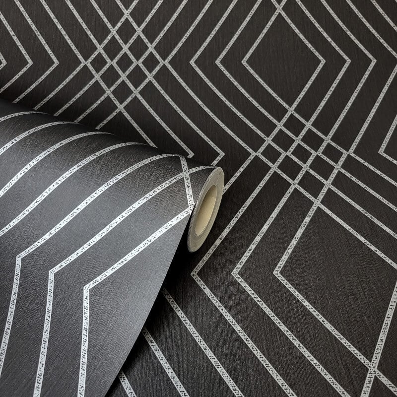 Shard Trellis Metallic Wallpaper - Charcoal/Silver - Fine Décor - FD43614 - Premier Wallcovering