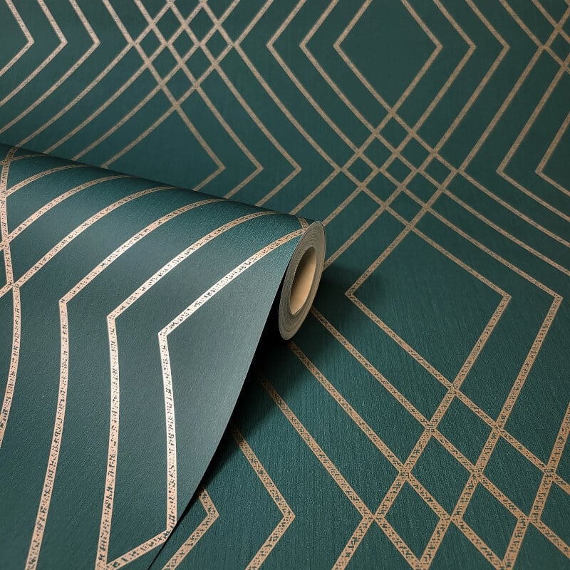 Shard Trellis Metallic Wallpaper - Emerald/Gold - Fine Décor - FD43613 - Premier Wallcovering