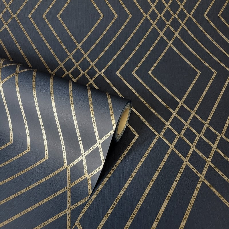 Shard Trellis Metallic Wallpaper - Navy/Gold - Fine Décor - FD42605 - Premier Wallcovering