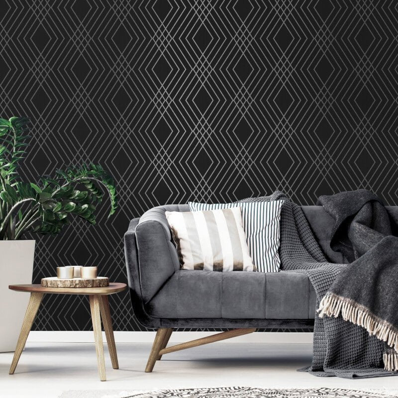 Shard Trellis Metallic Wallpaper - Charcoal/Silver - Fine Décor - FD43614 - Premier Wallcovering