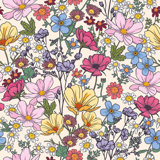She's a Wildflower Wallpaper - Brights on Vintage Cream - Lust Home - LH900369 - Premier Wallcovering