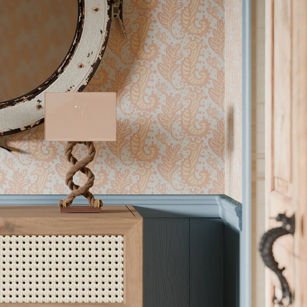 Shetland Seahorses Wallpaper - Lemon Meringue on Duck Egg - LAN100271 - Lucie Annabel - Premier Wallcovering