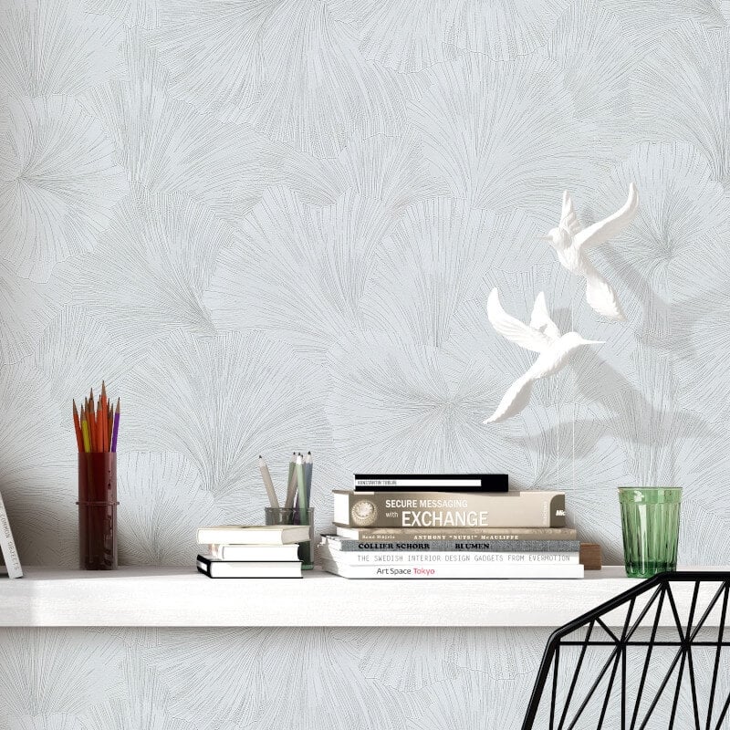 Shine Floral Leaf Metallic Wallpaper - Light Grey - Erismann - 10373 - 31 - Premier Wallcovering