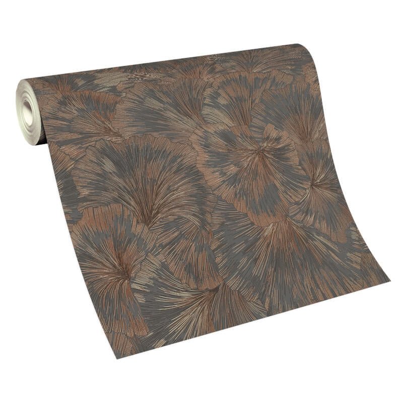 Shine Floral Leaf Metallic Wallpaper - Bronze/Anthracite - Erismann - 10373 - 47 - Premier Wallcovering
