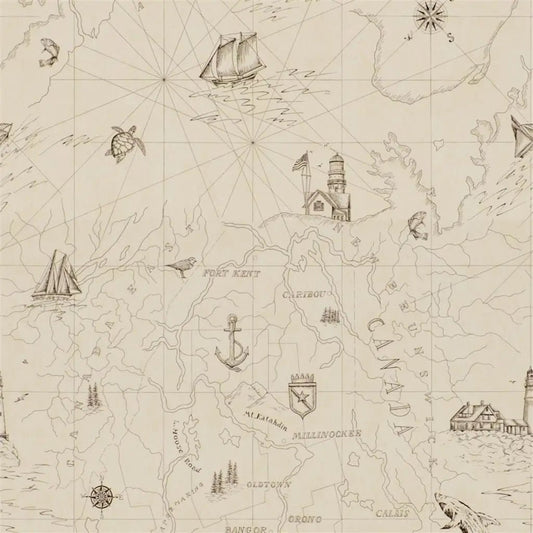 Shipping Lanes Map Wallpaper - Bone - Ralph Lauren - PRL5027/01 - Premier Wallcovering