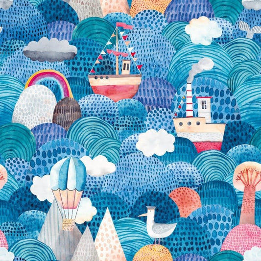 Ships Ahoy Wallpaper - Ocean Mix - Hoopla Walls - HWA1303W - Premier Wallcovering