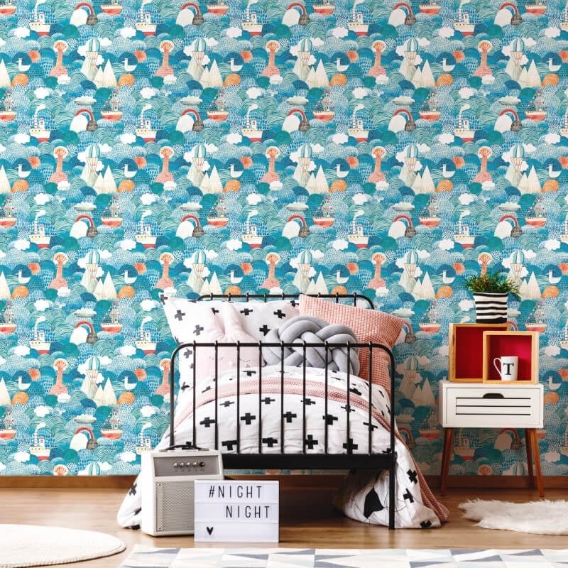 Ships Ahoy Wallpaper - Aqua/Coral - Hoopla Walls - HWA1304W - Premier Wallcovering