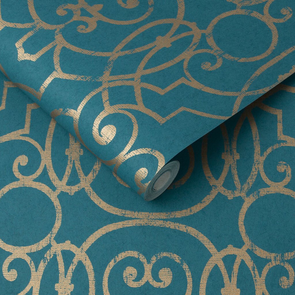 Shoji Wallpaper - Teal - Graham & Brown - 105233 - Premier Wallcovering