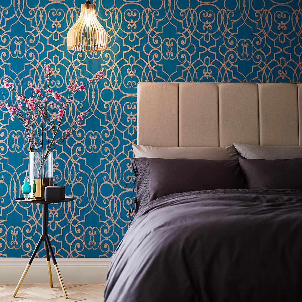 Shoji Wallpaper - Teal - Graham & Brown - 105233 - Premier Wallcovering