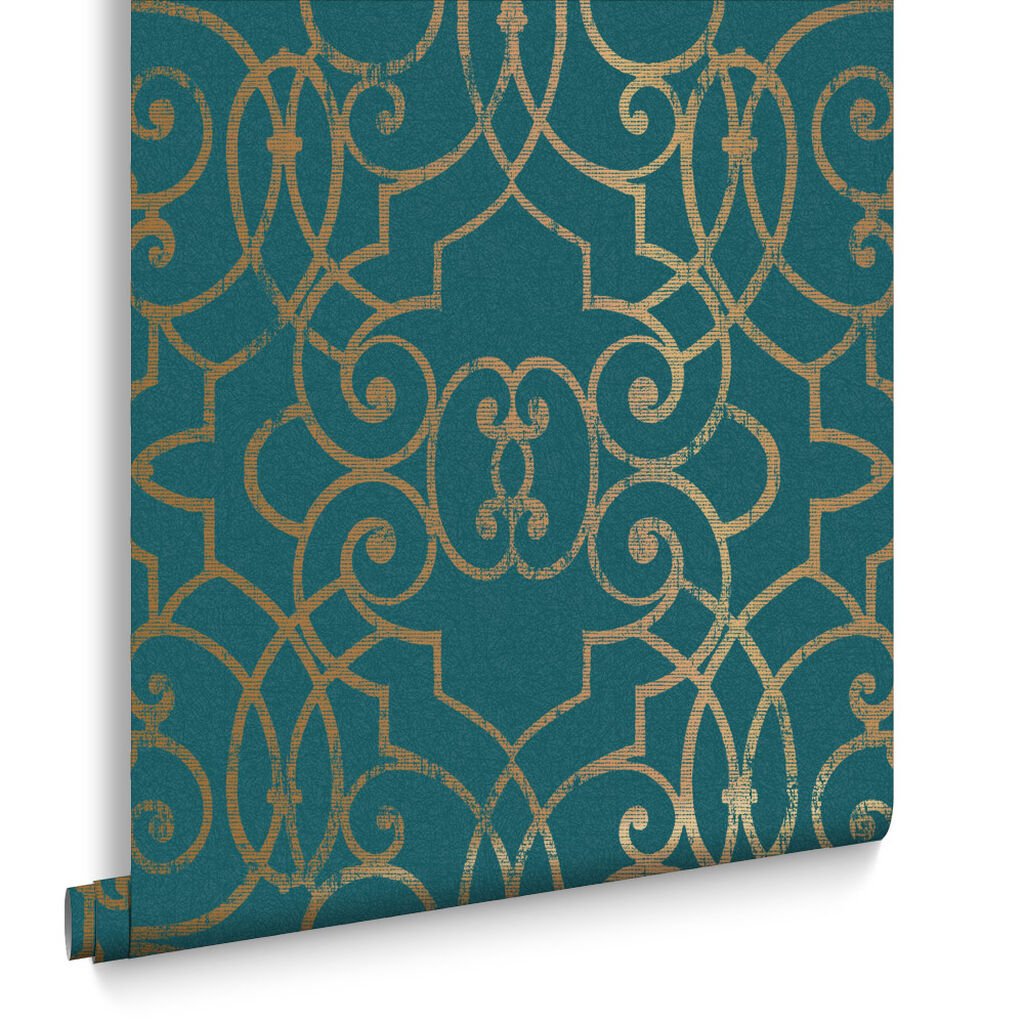 Shoji Wallpaper - Teal - Graham & Brown - 105233 - Premier Wallcovering
