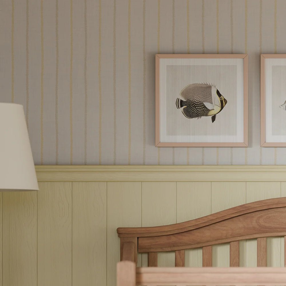 Shoreline Stripes Wallpaper - Lemon Meringue and Gold on Pearl White - LAN100307 - Lucie Annabel - Premier Wallcovering