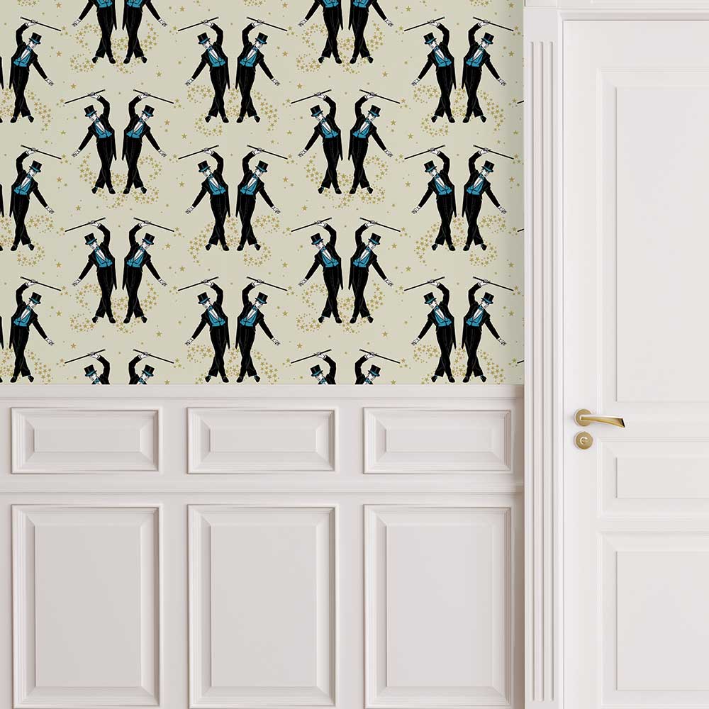 Showboys Wallpaper - Cream & Blue - The Graduate Collection - ST1SHOWBOYCREAMBLU - Premier Wallcovering