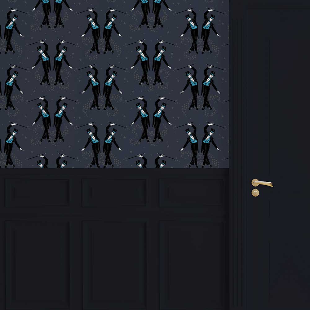 Showboys Wallpaper - Black & Blue - The Graduate Collection - ST1SHOWBOYBLACKBLU - Premier Wallcovering