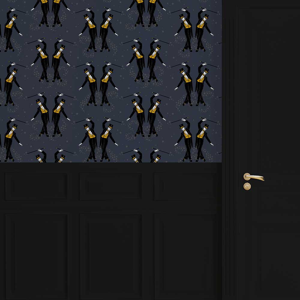 Showboys Wallpaper - Black & Mustard - The Graduate Collection - ST1SHOWBOYBLACKMUS - Premier Wallcovering