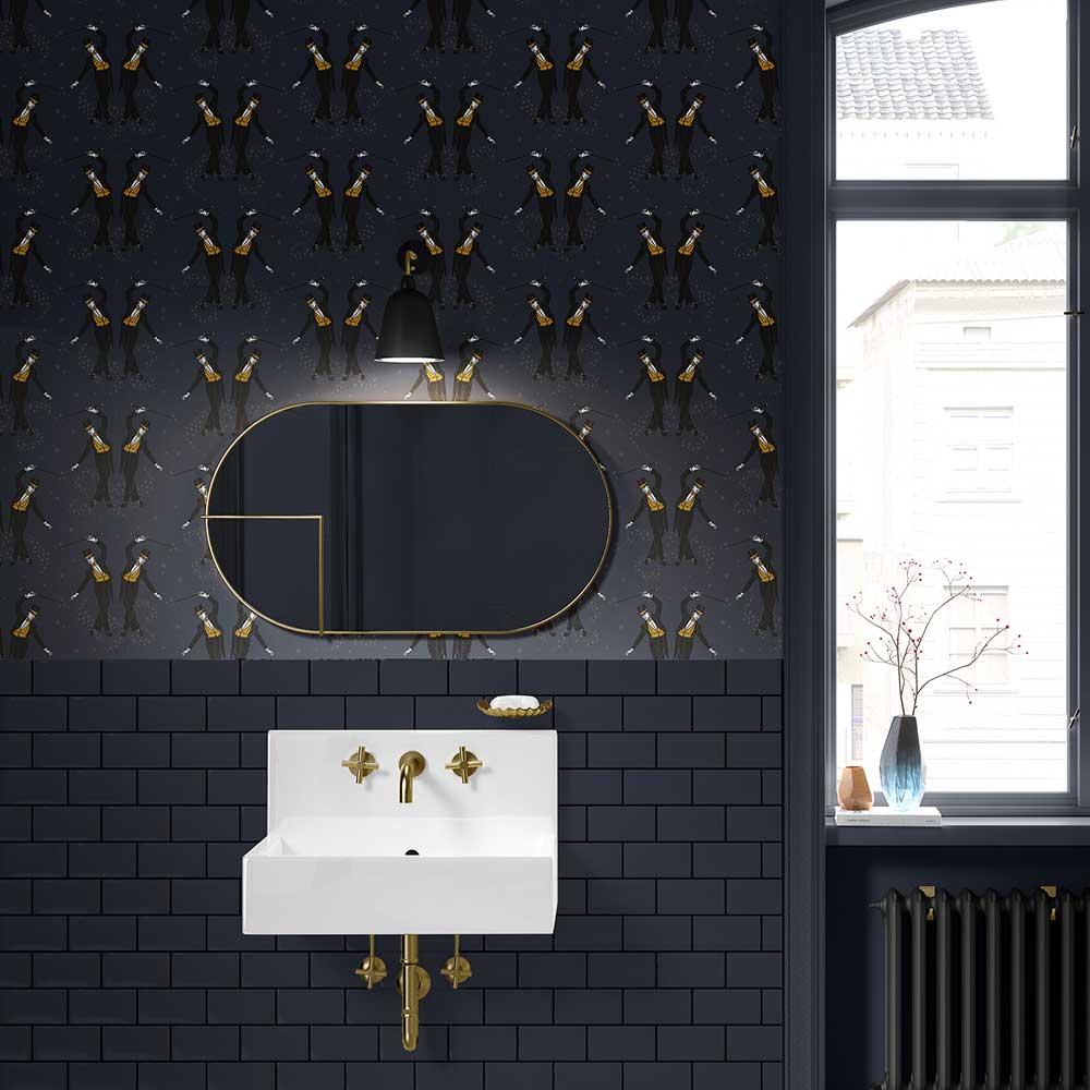 Showboys Wallpaper - Black & Mustard - The Graduate Collection - ST1SHOWBOYBLACKMUS - Premier Wallcovering