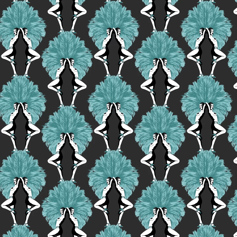 Showgirls Wallpaper - Metallic Teal & Black - The Graduate Collection - MS1SGWALBLU - Premier Wallcovering