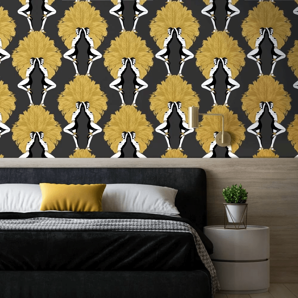 Showgirls Wallpaper - Metallic Gold & Black - The Graduate Collection - MS1SGWALMUS - Premier Wallcovering