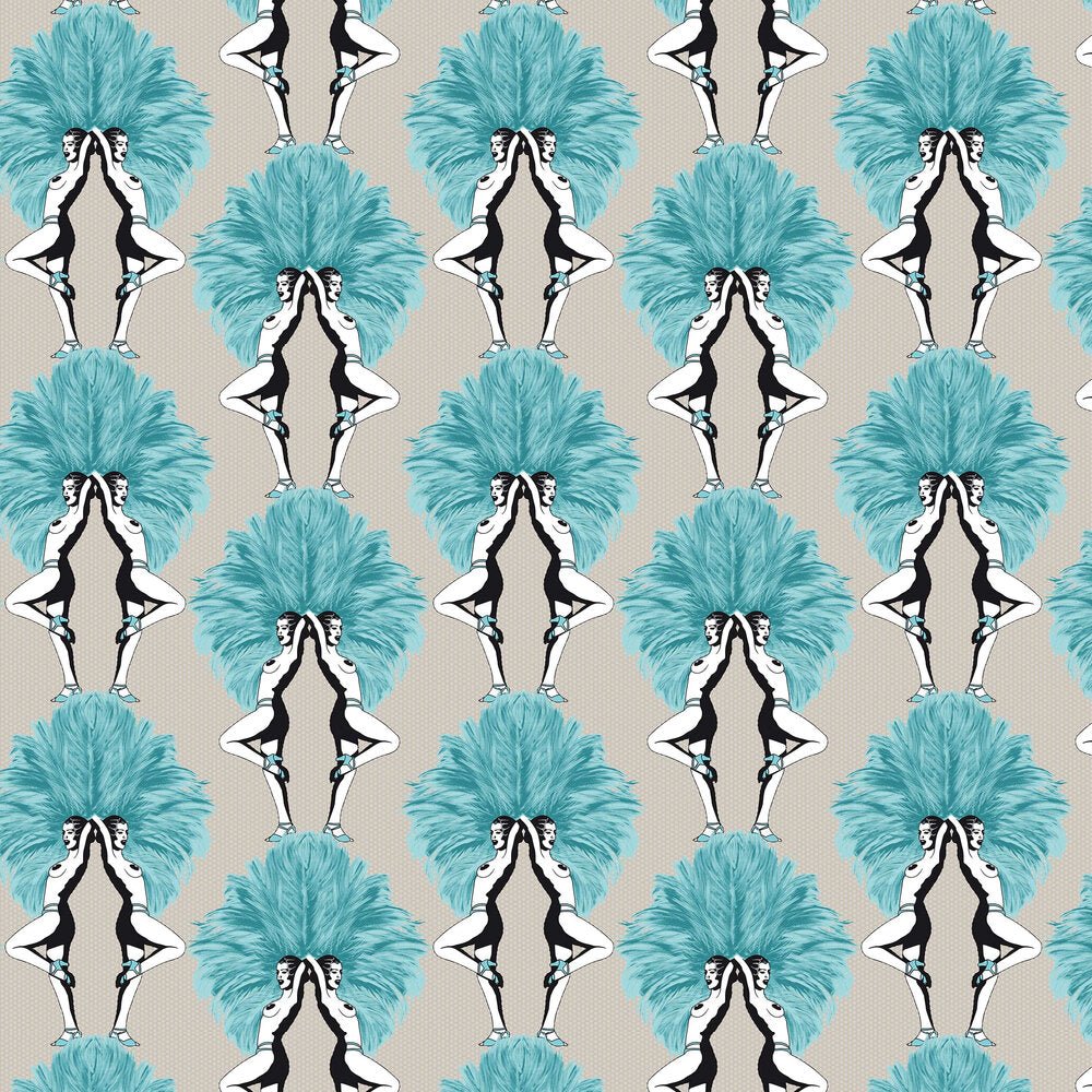 Showgirls Wallpaper - Metallic Teal & Cream - The Graduate Collection - MS1SHOWCTEAL - Premier Wallcovering