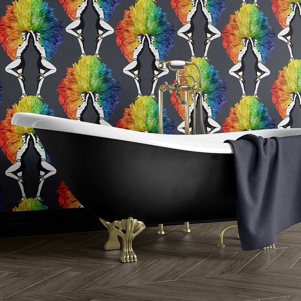 Showgirls Wallpaper - Rainbow Black - The Graduate Collection - MS1SHOWRAINBLACK - Premier Wallcovering