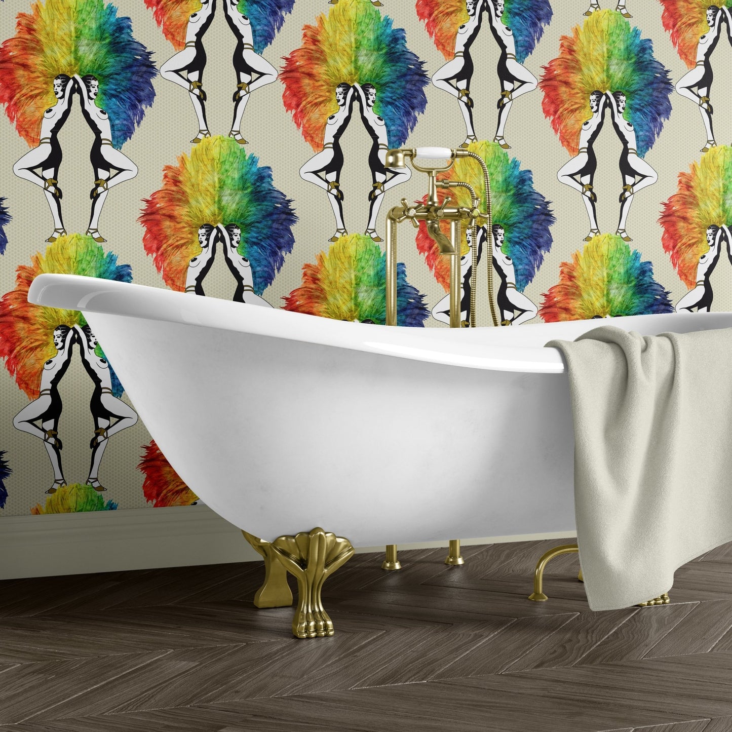 Showgirls Wallpaper - Rainbow Cream - The Graduate Collection - MS1SHOWRAINCREAM - Premier Wallcovering