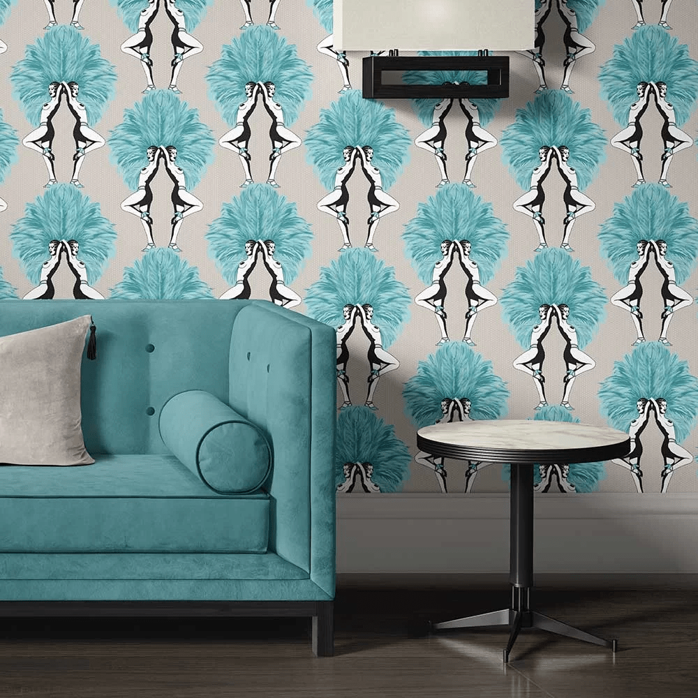 Showgirls Wallpaper - Metallic Teal & Cream - The Graduate Collection - MS1SHOWCTEAL - Premier Wallcovering