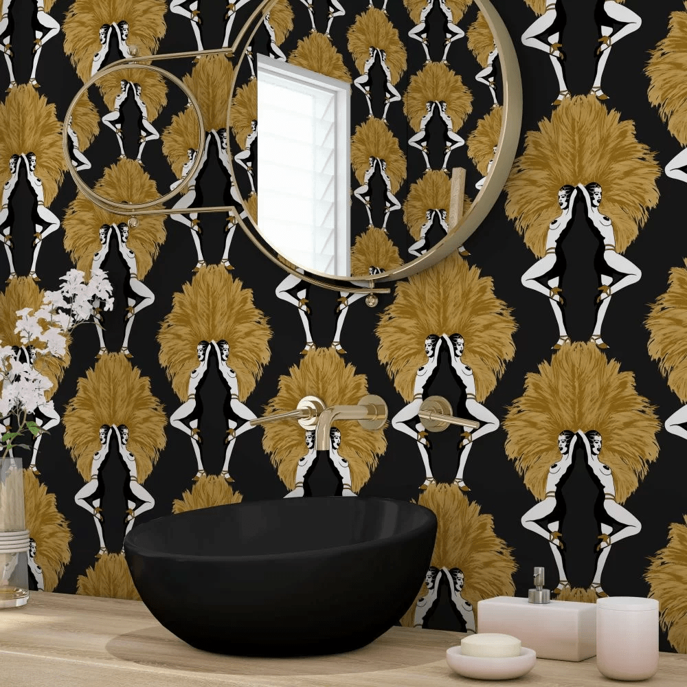 Showgirls Wallpaper - Metallic Gold & Black - The Graduate Collection - MS1SGWALMUS - Premier Wallcovering