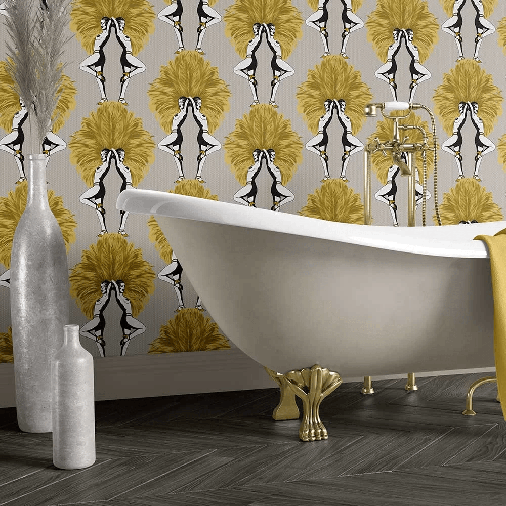 Showgirls Wallpaper - Metallic Mustard & Cream - The Graduate Collection - MS1SHOWCMUSTARD - Premier Wallcovering