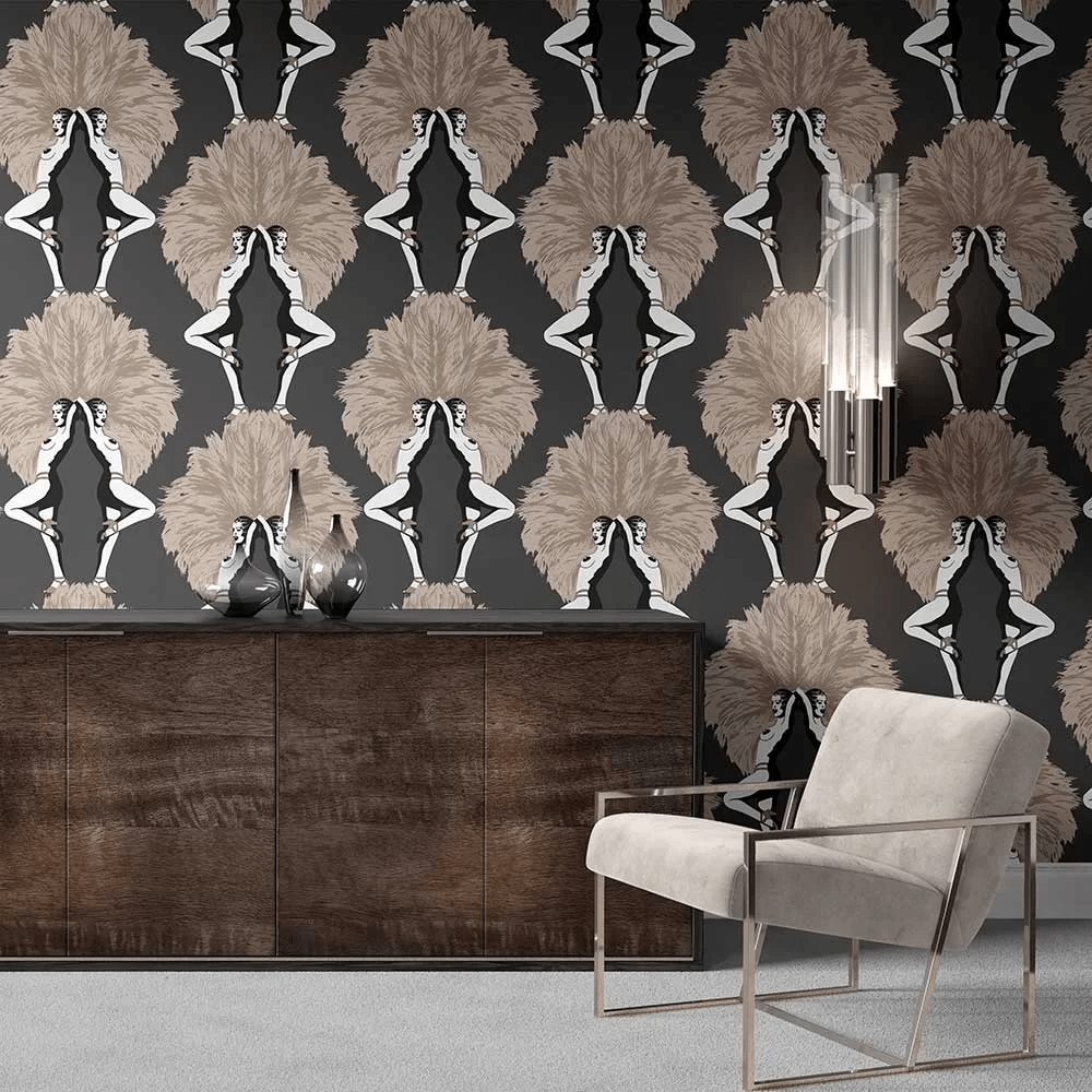 Showgirls Wallpaper - Metallic Bronze & Black - The Graduate Collection - SHOWMETBLACK - Premier Wallcovering
