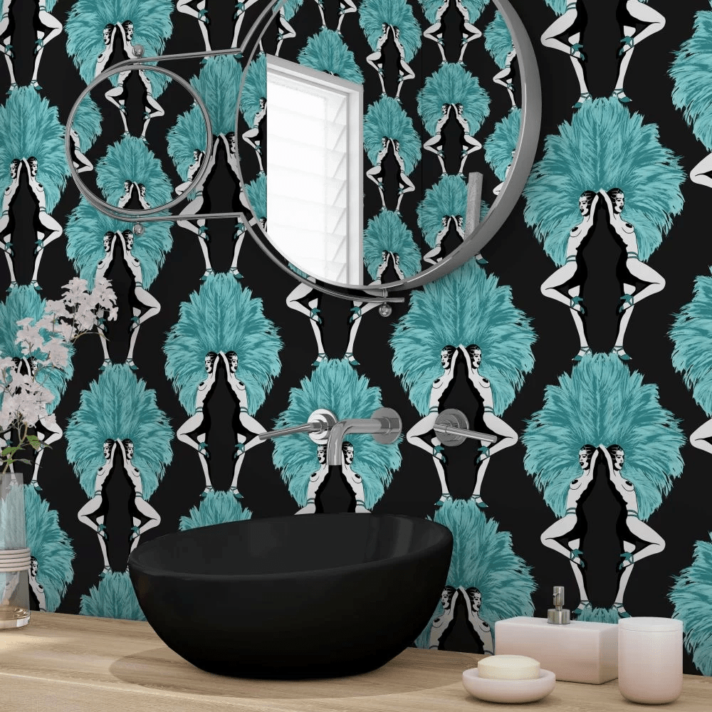 Showgirls Wallpaper - Metallic Teal & Black - The Graduate Collection - MS1SGWALBLU - Premier Wallcovering